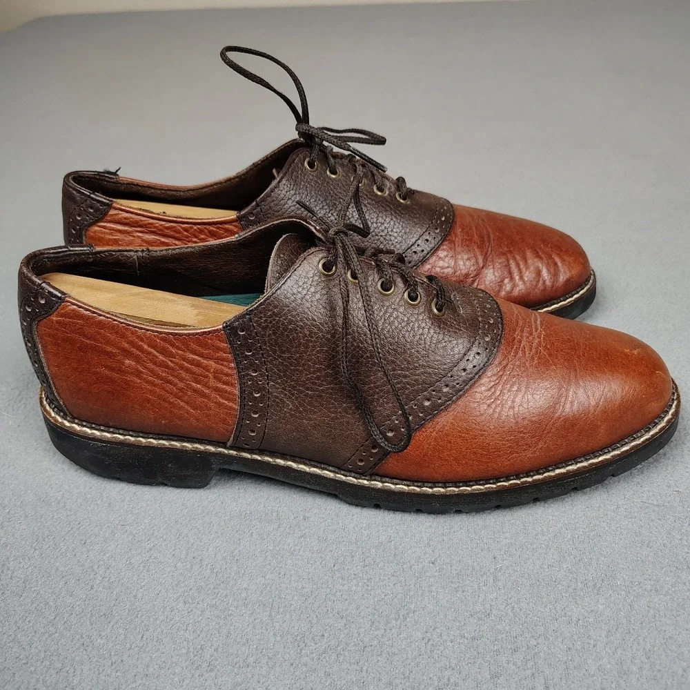 HS Trask Shoe Men 10.5N Brown Bison Leather Oxford Loafer 2 Tone Saddle USA Made